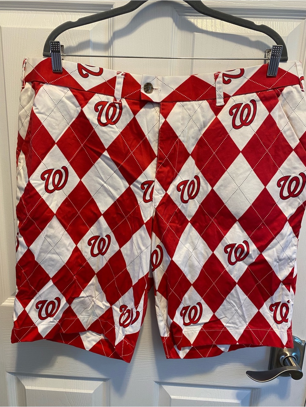 Loudmouth Washington Nationals Argyle Red & White Logo Golf Shorts